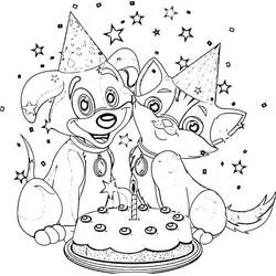Coloriage Chien et Chat fêtant un anniversaire ensemble