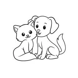 Coloriage Chien et Chat assis côte à côte