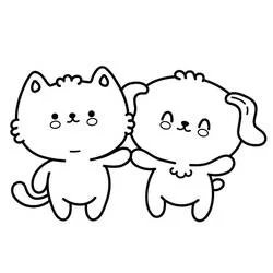 Coloriage Chien et Chat se tenant par la patte
