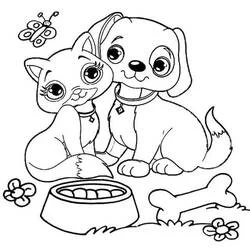 Coloriage Chien et chat assis côte à côte