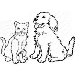 Coloriage Chien et Chat assis côte à côte