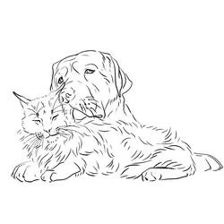 Coloriage Chien et Chat qui se reposent ensemble