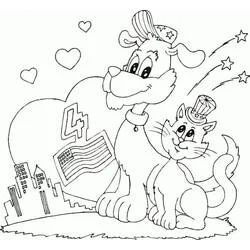 Coloriage Chien et Chat fêtant le 4 juillet