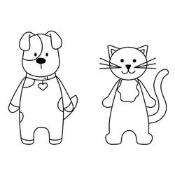 Coloriage Chien et Chat debout côte à côte