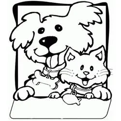 Coloriage Chien et Chat souriants côte à côte
