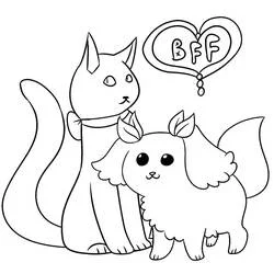 Coloriage Chien et Chat meilleurs amis avec bulle en forme de cœur
