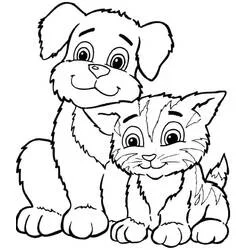 Coloriage Chien et Chat assis côte à côte