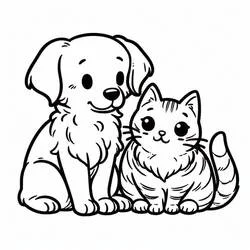 Coloriage Chien et Chat assis côte à côte