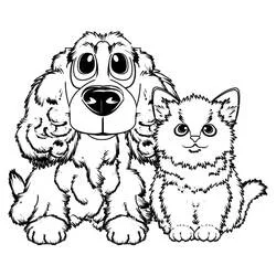 Coloriage Chien et Chat assis côte à côte
