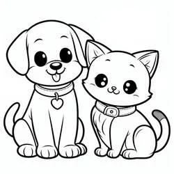 Coloriage Chien et Chat assis côte à côte