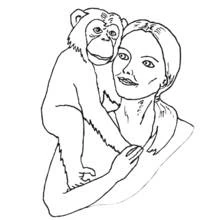 Coloriage Chimpanzé posé sur l'épaule d'une femme