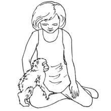 Coloriage Chimpanzé assis avec une petite fille