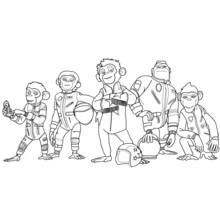Coloriage Chimpanzé équipe d'astronautes réunie