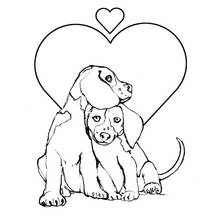 Coloriage Chiots assis sous un cœur