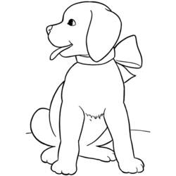 Coloriage Chiot assis avec un nœud autour du cou