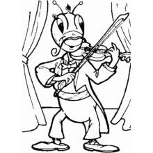Coloriage Cigale jouant du violon sur scène
