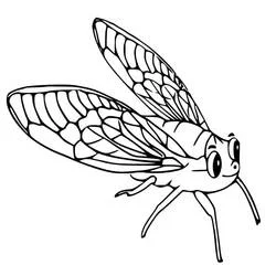 Coloriage Cigale aux grandes ailes et au visage joyeux