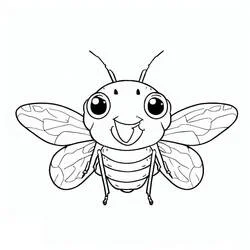 Coloriage Cigale aux grands yeux et ailes déployées