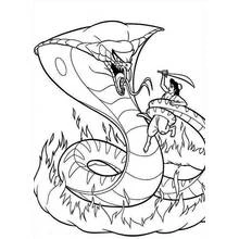 Coloriage Cobra géant affrontant un guerrier à l'épée