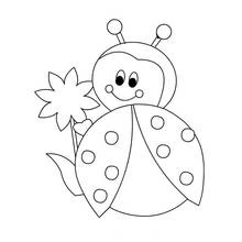 Coloriage Coccinelle souriante près d'une fleur