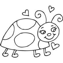 Coloriage Coccinelle souriante avec des cœurs autour