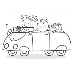 Coloriage Cochon famille Peppa en voiture