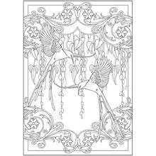 Coloriage Colibri en duo dans un cadre Art nouveau