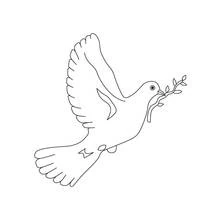 Coloriage Colombe volant avec une branche d'olivier