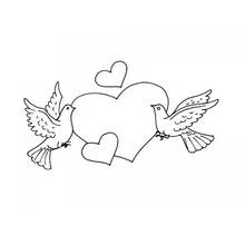 Coloriage Colombe en duo avec des coeurs
