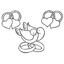 Coloriage Colombe en couple avec alliances et cœurs