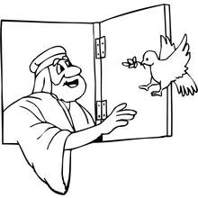 Coloriage Colombe apportant un rameau d'olivier à Noé