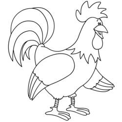 Coloriage Coq debout au chant fier avec sa queue déployée