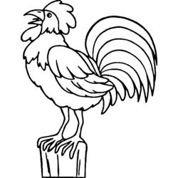 Coloriage Coq chantant perché sur un piquet