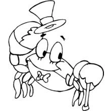 Coloriage Crabe avec un chapeau haut de forme et un nœud papillon