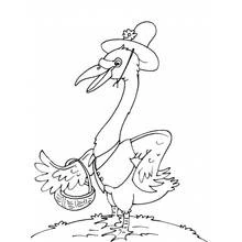 Coloriage Cygne portant un chapeau et un panier