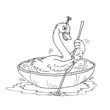 Coloriage Cygne ramant dans une barque coquillage