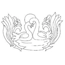 Coloriage Cygne en couple formant un coeur au coucher du soleil