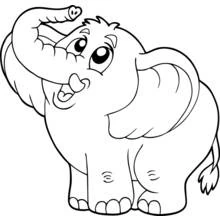 Coloriage Éléphant trompe levée en l'air