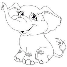 Coloriage Éléphant bébé assis trompe levée