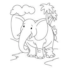 Coloriage Éléphant debout dans la jungle