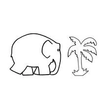 Coloriage Éléphant marchant près d'un palmier