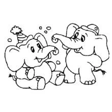 Coloriage Éléphant duo festif avec chapeaux de fête