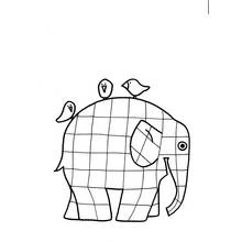Coloriage Éléphant patchwork avec trois oiseaux sur le dos