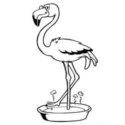 Coloriage Flamant Rose trempant une patte dans une bassine