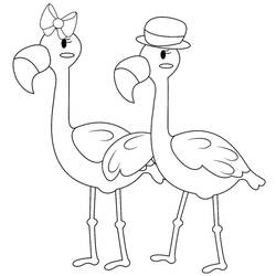 Coloriage Flamant Rose en couple avec un noeud et un chapeau