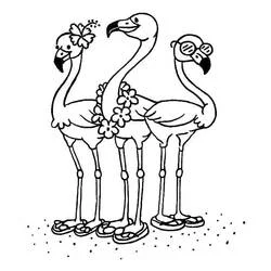 Coloriage Flamant rose orné de fleurs et de détails
