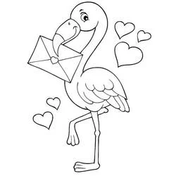Coloriage Flamant Rose tenant une lettre d'amour