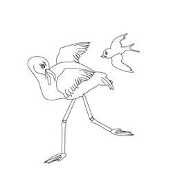 Coloriage Flamant rose avec oiseau en vol