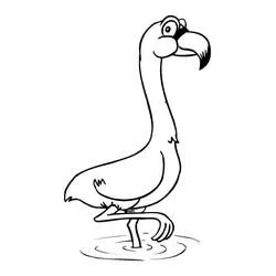 Coloriage Flamant Rose debout dans une flaque d'eau