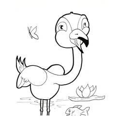 Coloriage Flamant rose dans une pose hilarante